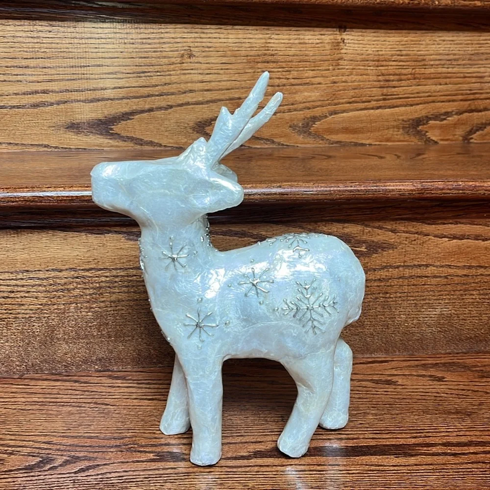 White Holiday Christmas Reindeer with Silver Snowflakes